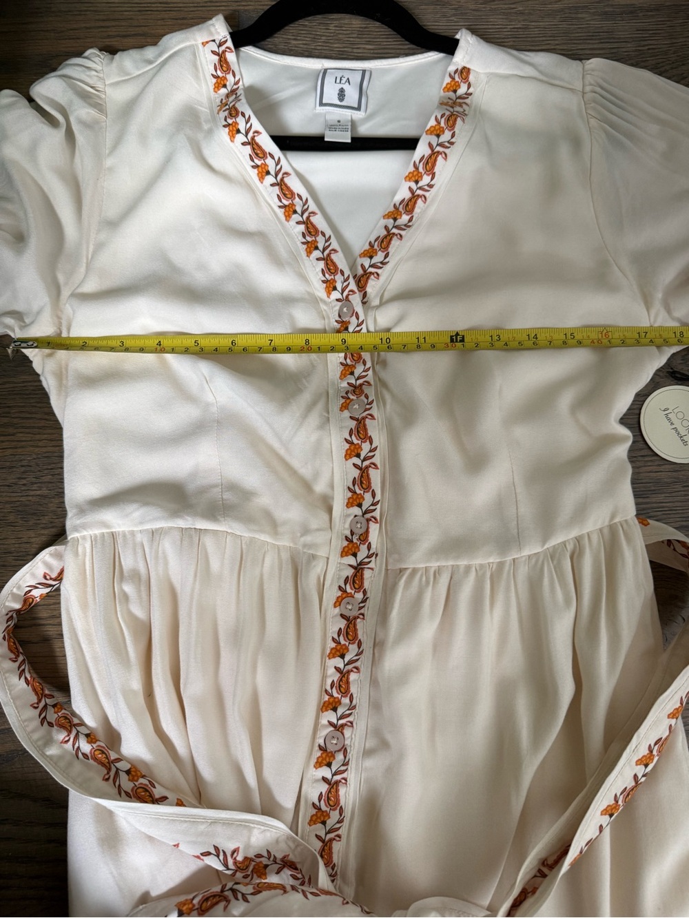 NWT LEA floral border maxi dress with a V-neckline and tie waist. Size Small. - Picture 10 of 12